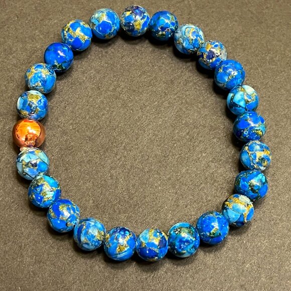 Mohave Copper Turquoise Beaded Stretch Bracelet with Copper Focal Bead (8mm) - Picture 2 of 4